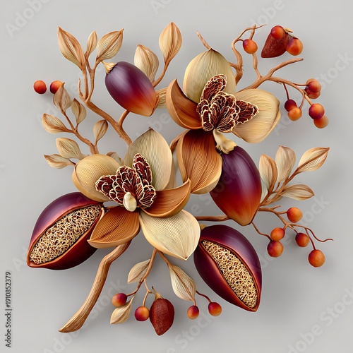 Botanical still life with orange flower accents high resolution picture