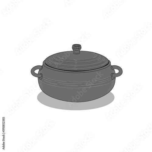 cast iron pot Traditional Korean Gammasot Iron Cooking Pot Illustration