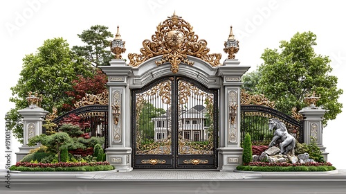 Classic mansion front with royal golden gate high resolution picture