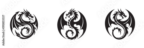 Wallpaper Mural Three Black Tribal Dragon Emblems Circular Design Collection. Torontodigital.ca