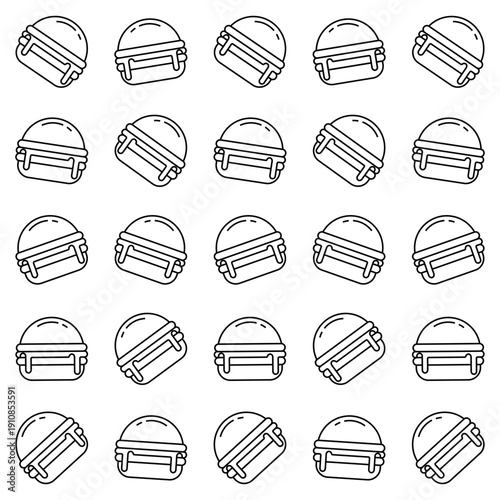 Burger seamless pattern background. Black outline burgers. Packaging, wrapper.