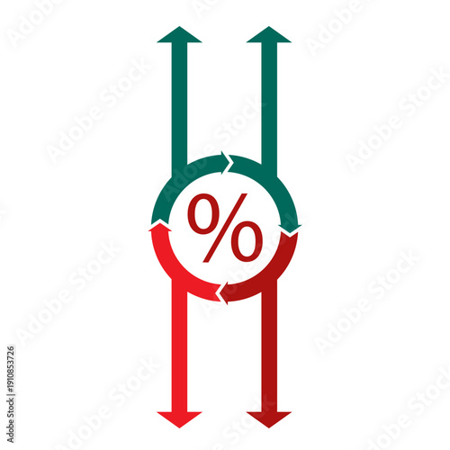 Percent arrow up and down icon. Isolated percentage increase and decrease symbols.
