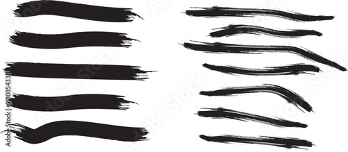 Mixed Width Dry Brush Stroke Set Black Ink Vector Illustration