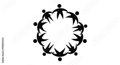 Black silhouette of people in a circular connected group design