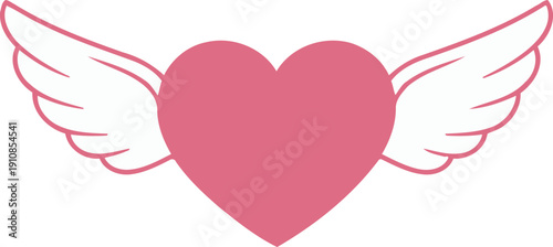 A heart with wings illustration symbolizing love and freedom in a simple graphic design