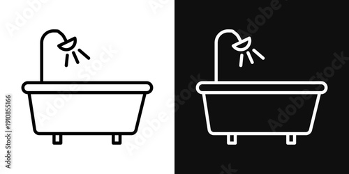 Bathtub icons set in black and white thin line stroke