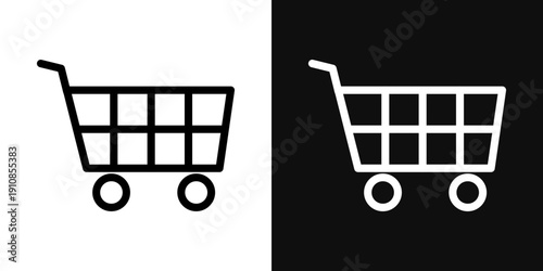 Cart icons set in black and white thin line stroke