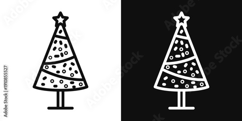 Christmas tree icons set in black and white thin line stroke