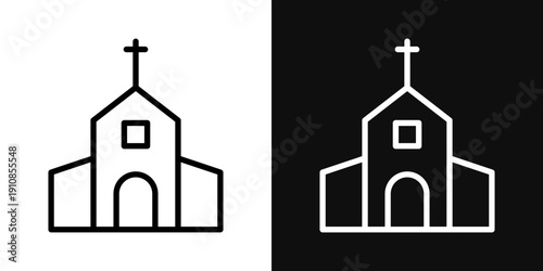 Church icons set in black and white thin line stroke