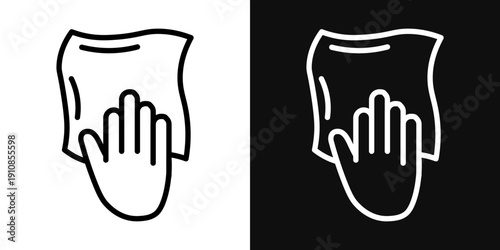 Cleaning cloth icons set in black and white thin line stroke