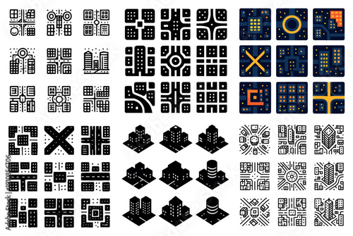 Geometric city map icons collection