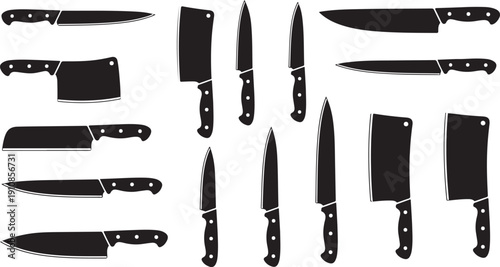 Set of sharp kitchen knives collection isolated on white background vector illustration flat design