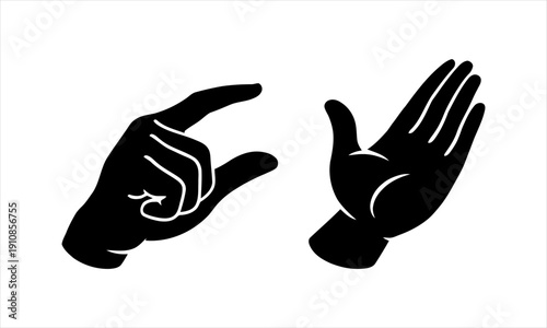 Minimalist black silhouette hands showing small quantity and an open offering gesture