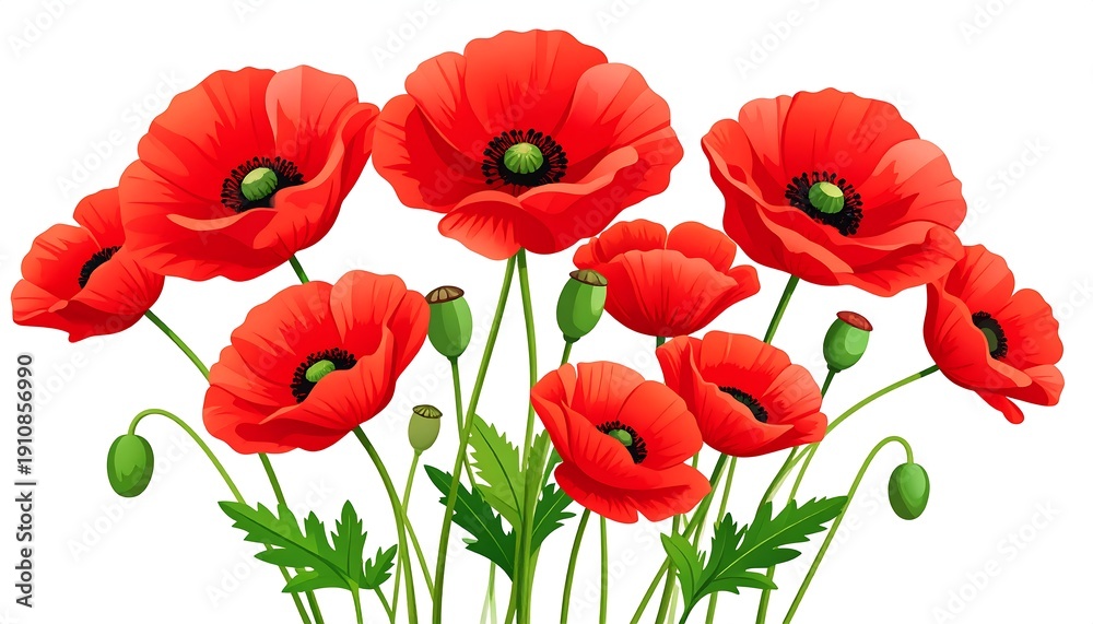 Fototapeta premium Vibrant Red Poppy Flowers Blooming in a Lush Garden.