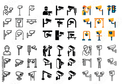 Surveillance camera icon set
