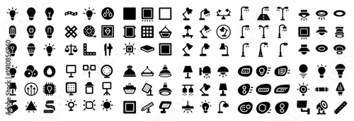 Black and white lighting icons set