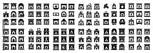 Fireplace icons collection: cozy winter warmth