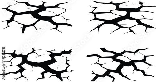 Black Ground Fractures and Land Faults Disaster Vector Set