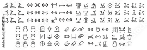 Fitness equipment icons collection