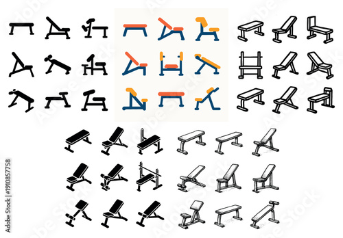 Versatile gym bench vectors for fitness design