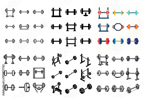 Colorful dumbbell and barbell vector set