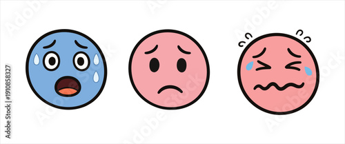 Emotional Faces Icons depicting fear, sadness, and stress