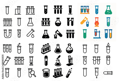 Science lab equipment icons set