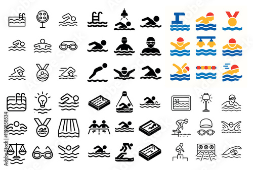 Swimming icons: diverse aquatic activity designs