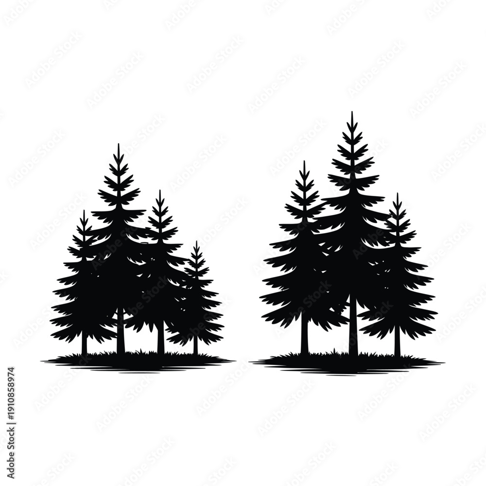 Obraz premium Minimalist black silhouette illustration of coniferous trees against white