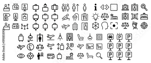 Airport and travel icon set collection
