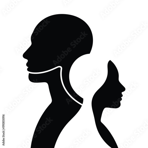 Abstract silhouette of a face and profile representing duality