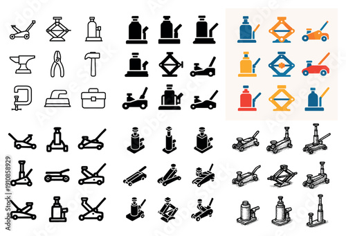 Vehicle tools and jack icon set
