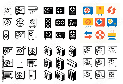 Air conditioner icons: cooling and heating designs