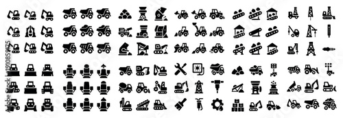 Construction equipment icons set