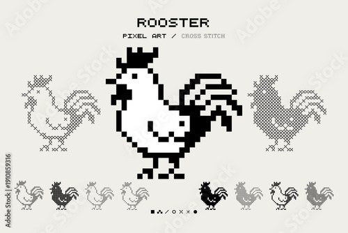 Photos Pixel Art Rooster Illustration 8 Bit Cross stitch Cute Chicken Cottagecore Retro