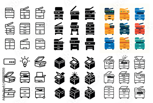 Office equipment icons and illustrations collection