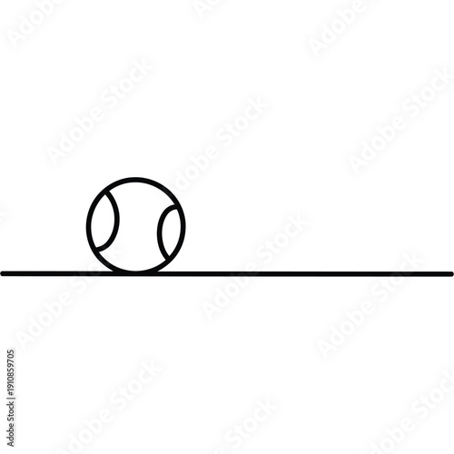 Simple line drawing depicts a baseball resting on a horizontal line