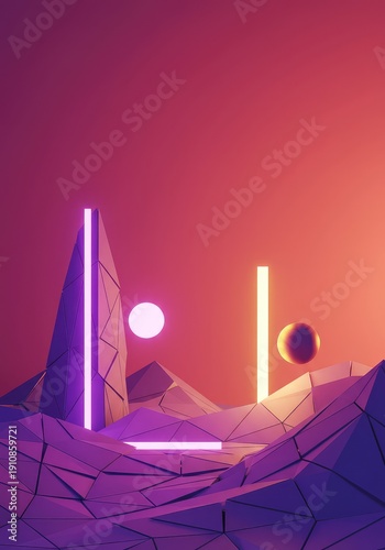 A vibrant digital landscape featuring fractured geometric planes, warping light, and impossible spatial relationships creating chaotic visual energy ,Abstract ,visual ,fractal