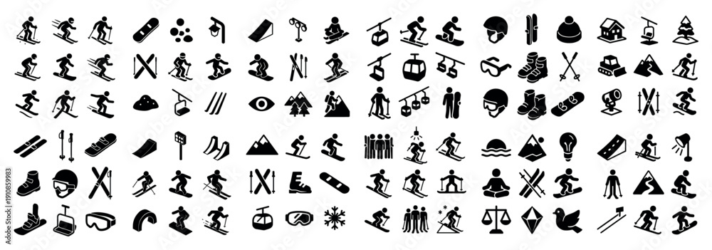 Fototapeta premium Skiing and snowboarding icon collection