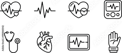 Title 1: Heart Rate Monitoring Outline Icon Set  ECG, Pulse, and Vital Signs