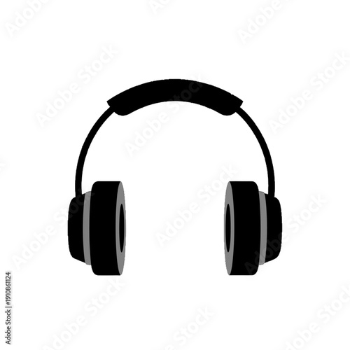 Simple, modern, over-ear audio headphones depicted with prominent earcups and a sleek headband design on transparent background