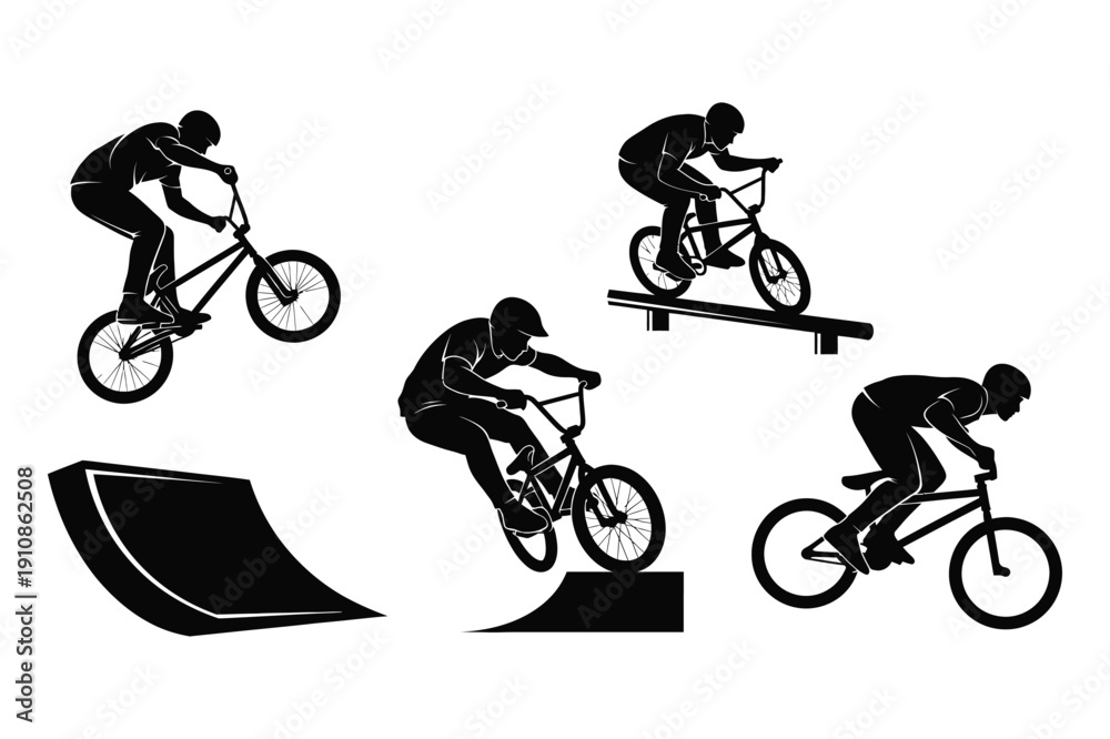 Fototapeta premium BMX riders performing tricks on bicycles in action 