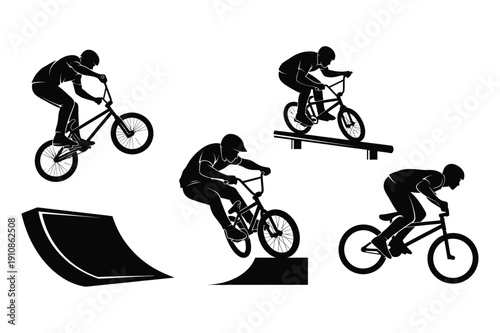 BMX riders performing tricks on bicycles in action
