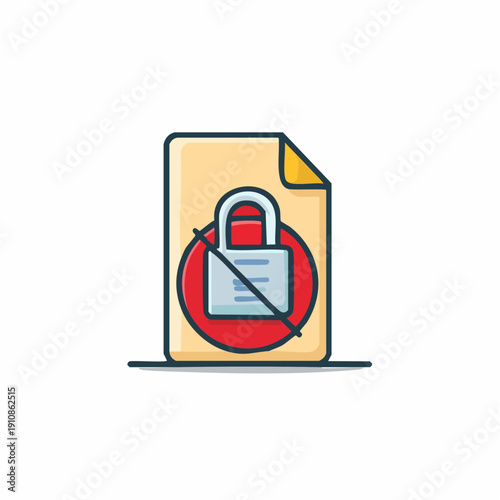 Illustration of a document with a crossed-out lock, symbolizing access denied or security breach.