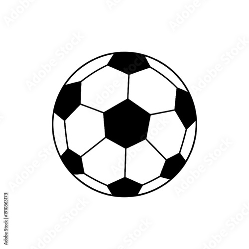 Classic black and white paneled soccer ball illustration representing the world's most popular sport with clean lines on transparent background