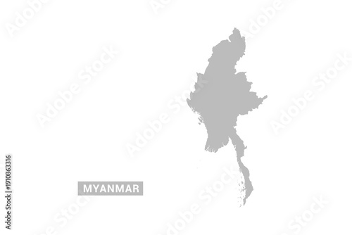 Myanmar map - Minimal Flat Vector Illustration in Black and Gray, Isolated on White Background, Ideal for Infographics, Educational Use, Reports, and Presentations.