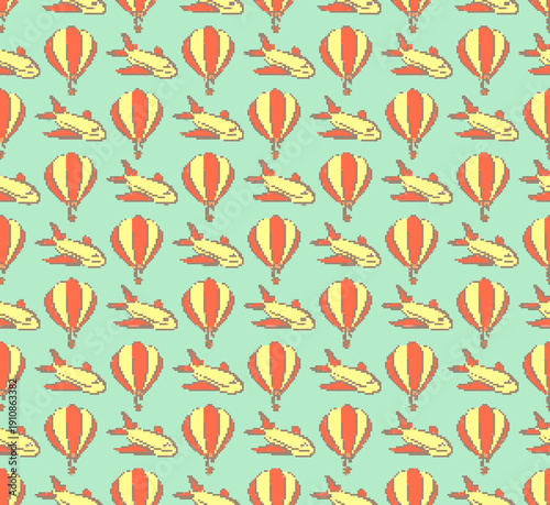 A seamless pixel background with air transport.