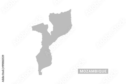 Mozambique map - Minimal Flat Vector Illustration in Black and Gray, Isolated on White Background, Ideal for Infographics, Educational Use, Reports, and Presentations.