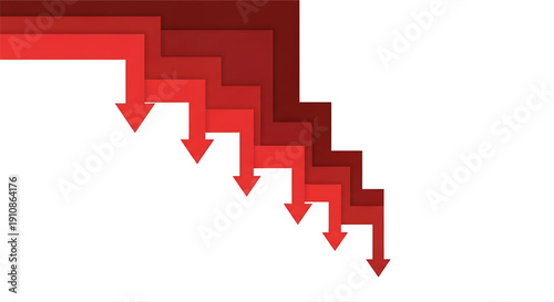 Red arrows showing continuous decline or downward trend on black background, symbolizing financial loss and economic crisis