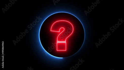 Question mark sign icon animation with circle, confusion mark quiz sign symbol on black background